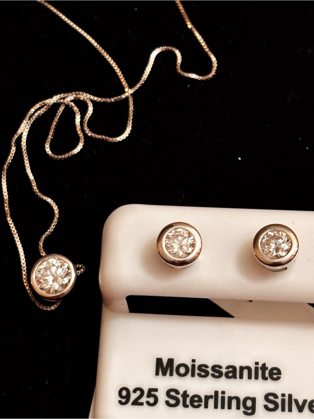 925 Sterling Silver Moissanite Pendant and Stud Earrings Set